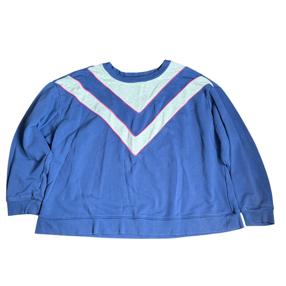 Maeve by Anthropologie Blue Chevron Sweatshirt Pullover 2X